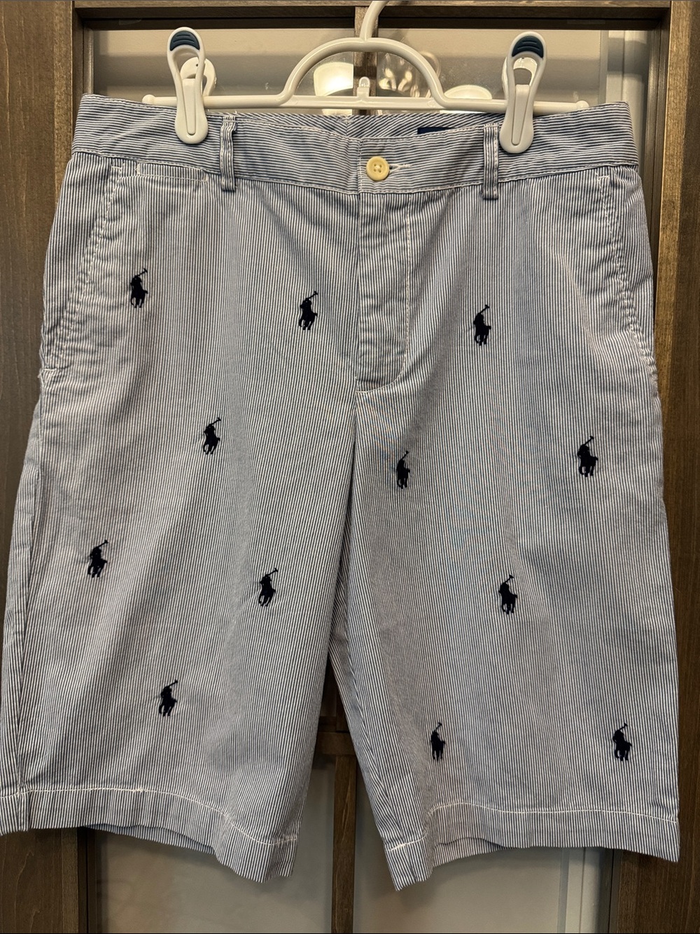 Polo Ralph Lauren 10” inseam shorts cotton Pony print Striped logo Blue Preppy